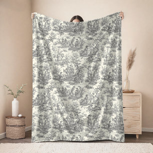 Cobertor De Velo Floral retrô preto vintage toile de jouy fle