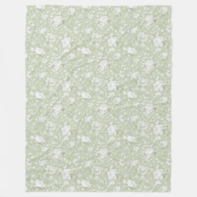 Cobertor De Velo Floral Romântico Verde Branco   (Frente)