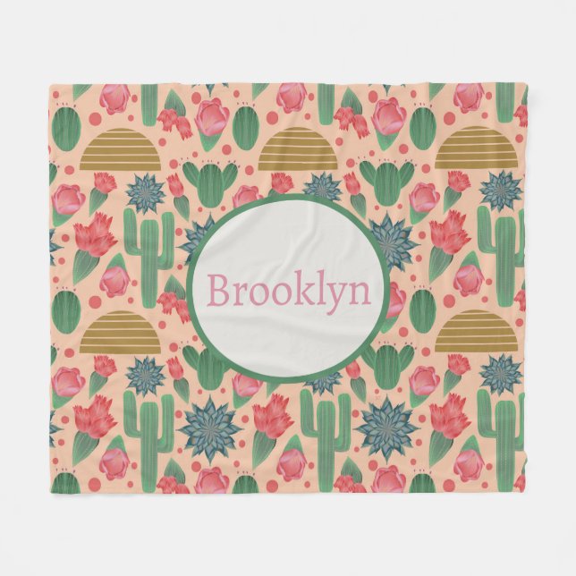 Cobertor De Velo Floral rosa-rosa-penteado do deserto personalizado (Frente (Horizontal))