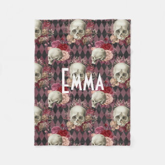 Cobertor De Velo Floral Skull Personalizado