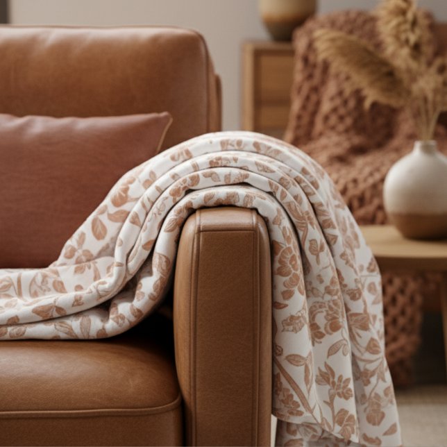 Cobertor De Velo Floral Terracotta Toile Pattern (Add a touch of rustic charm to your home with this Floral Terracotta Toile Pattern Fleece Blanket!)