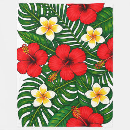 Cobertor De Velo Floral Tropical com Hibisco e Plumeria