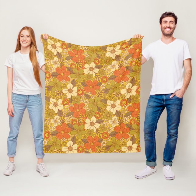 Cobertor De Velo Floral Verde Laranja e Verde Oleícola, Retro 60/70 (In Situ)