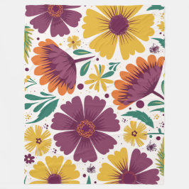 Cobertor De Velo Floral Vibrante com Blooms Roxos e Amarelos