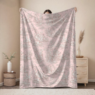 Cobertor De Velo Floral vintage rosa ouro toile de jouy retrô