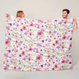 Cobertor De Velo Floral Watercolor Fleece Blanket