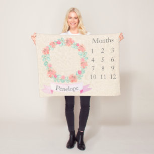 Cobertor De Velo Floral Watercolor Personalizada Para O Milestone B