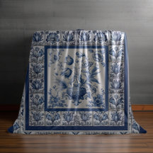 Floreal estonteante Monograma azul toile de jouy