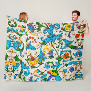 COBERTOR DE VELO FLORENTINA RENAISSÂNCIA CHUVAS FLORAIS AZUIS, FLOR