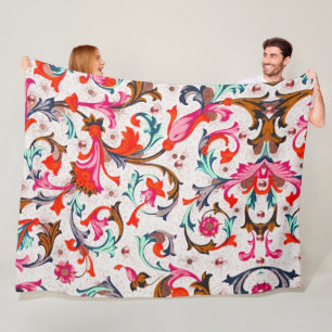 COBERTOR DE VELO FLORENTINA RENAISSÂNCIA, PEDAÇOS FLORAIS VERMELHOS