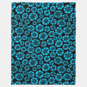 Cobertor De Velo Flores Abstratas 031023 - Azul Celeste no Preto