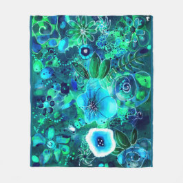 Cobertor De Velo Flores abstrato Florais Azuis Azuis-Teais Verdes