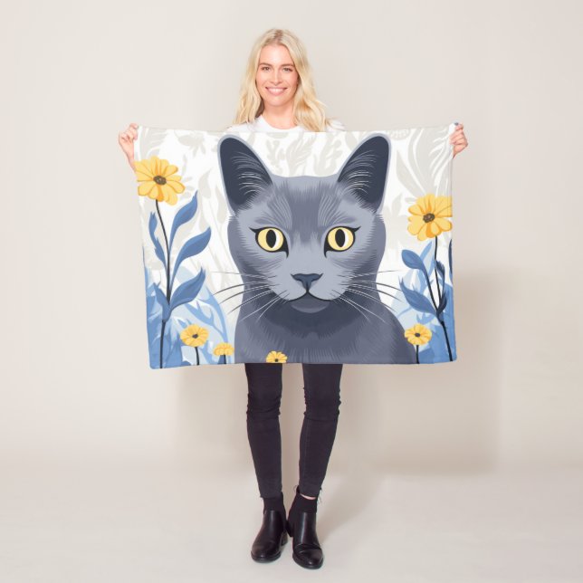 Cobertor De Velo Flores Amarelas do Gato Azul Russo (In Situ)