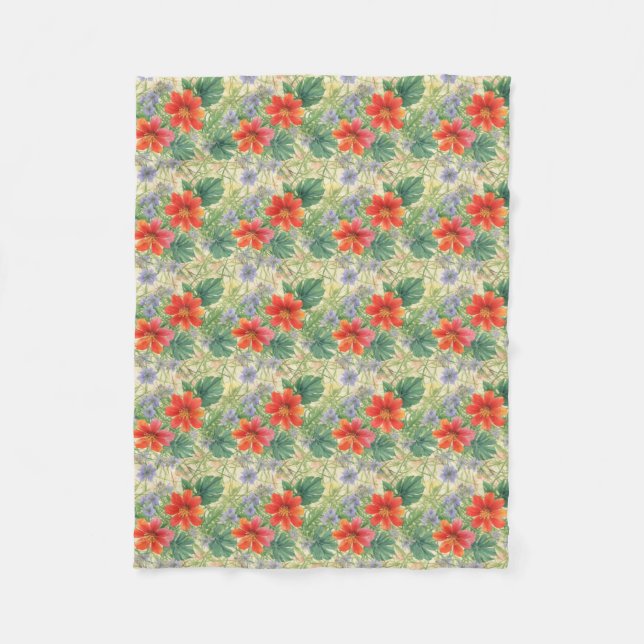 Cobertor De Velo Flores aquarelas brilhantes (Frente)