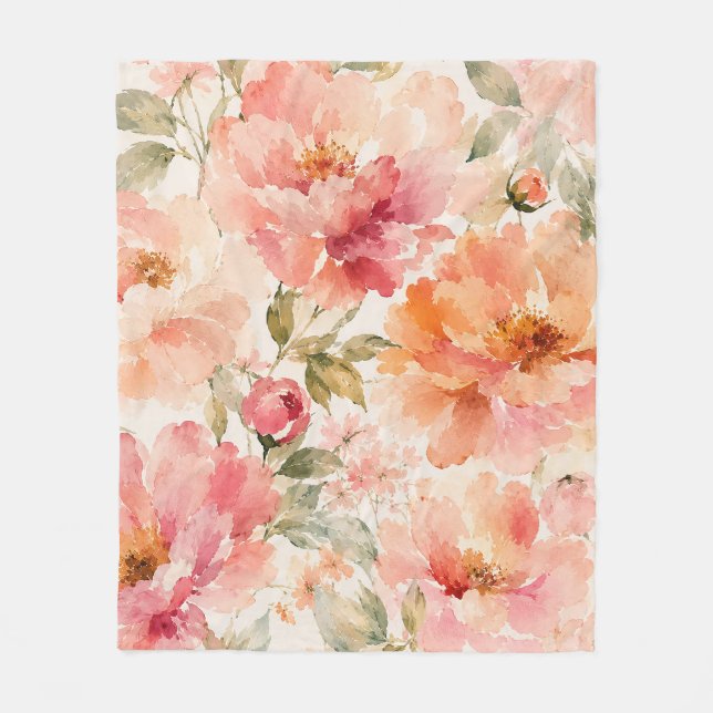 Cobertor De Velo Flores Aquecedoras Românticas de Verão em Aquarela (Frente)