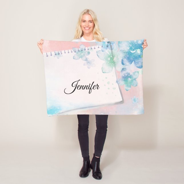 Cobertor De Velo Flores Azuis bonito em Fundo Rosa (In Situ)