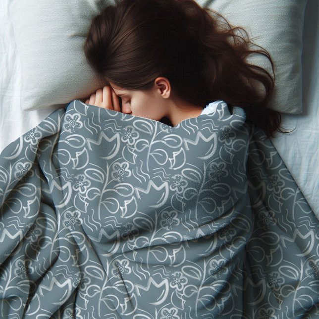 Cobertor De Velo Flores Botânicas Cinza Chata Branca Padrão Floral (Criador carregado)