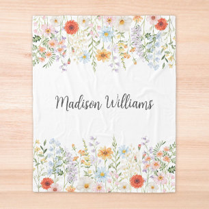 Cobertor De Velo Flores Botânicas Florais de Água Selvagem Monogram