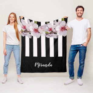 Cobertor De Velo Flores brancas pretas de cereja, flores pretas, no