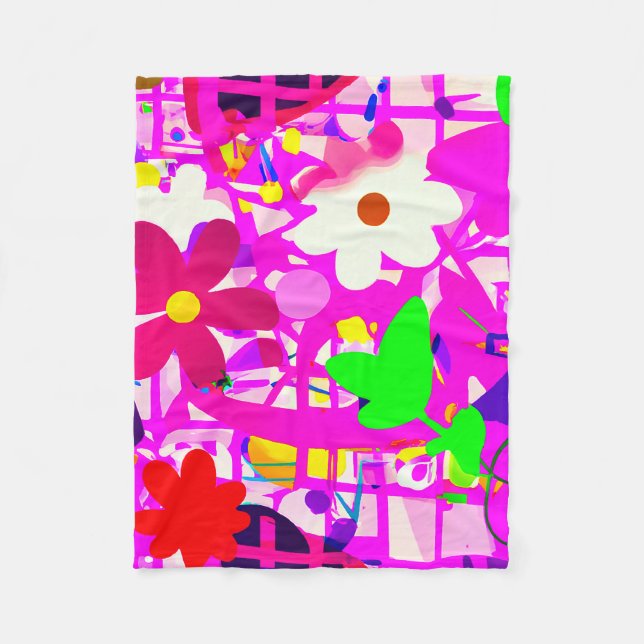 Cobertor De Velo Flores brilhantes de pop art (Frente)