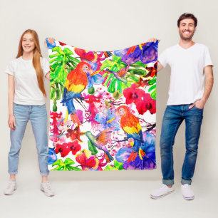 Cobertor De Velo Flores Coloridas Elegantes E Pássaros De Papagaio
