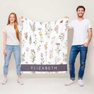 Cobertor De Velo Flores Coloridas, Flores Selvagens, Verde, Seu Nom