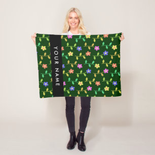 Cobertor De Velo Flores Coloridas, Fundo Verde, Preto