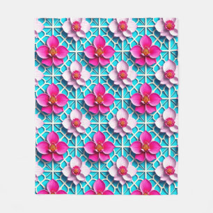 Cobertor De Velo Flores Cor-de-Rosa em um Fundo Geométrico Azul