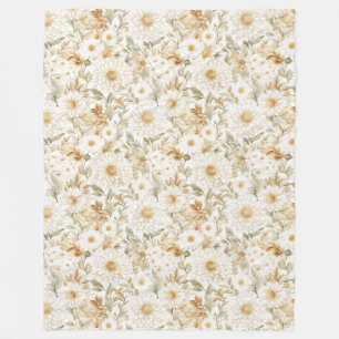 Cobertor De Velo Flores Country Branco Dourado Creme