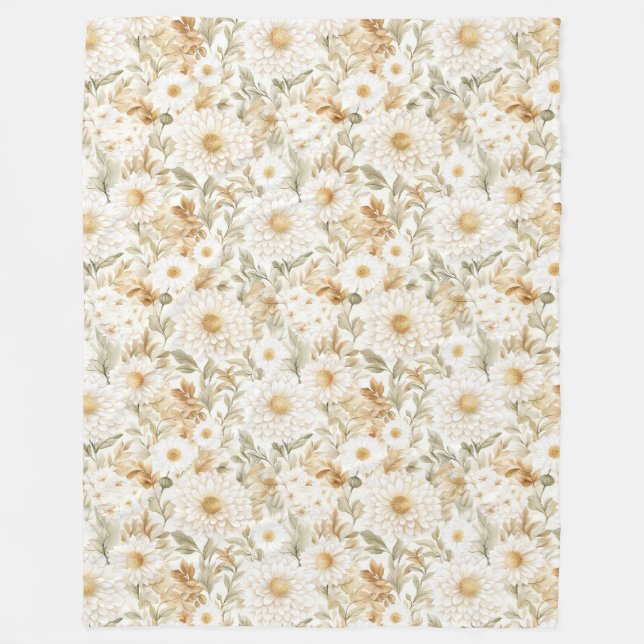 Cobertor De Velo Flores Country Branco Dourado Creme (Frente)