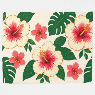 Cobertor De Velo Flores Creme e Coral Rosa com Folhas Verdes