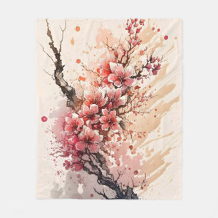 Cobertor De Velo Flores de Aquarela de Cerejeira Rosa Vermelho Flor