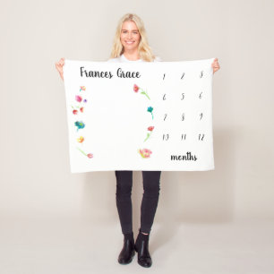 Cobertor De Velo Flores de aquarela do mês de milestone bebê