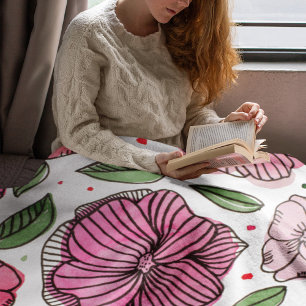 Cobertor De Velo Flores de aquarelas e de tinta - rosa e verde