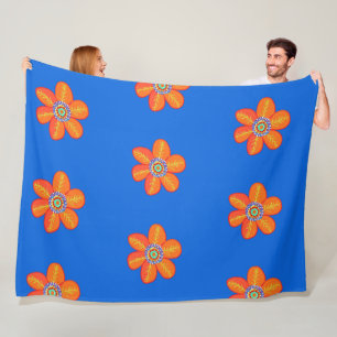 Cobertor De Velo Flores de Artsy Azul Laranja