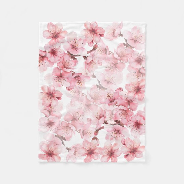 Cobertor De Velo Flores de Cerejeira Rosa Branco (Frente)