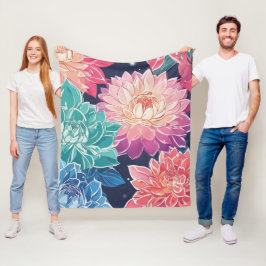 Cobertor De Velo Flores de Dahlia Coloridas Elegantes em Fundo Escu