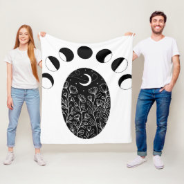 Cobertor De Velo Flores de fase da lua branca preta