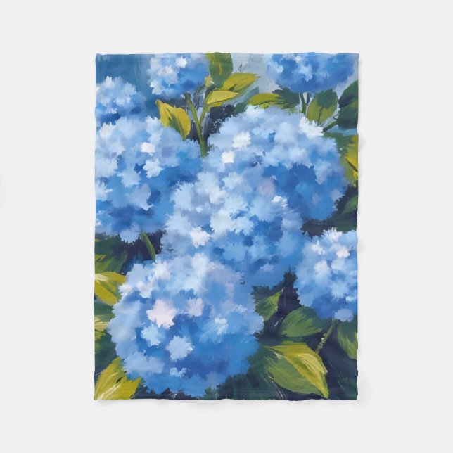 Cobertor De Velo Flores de Hortênsia Azul Floral Aquarela (Frente)