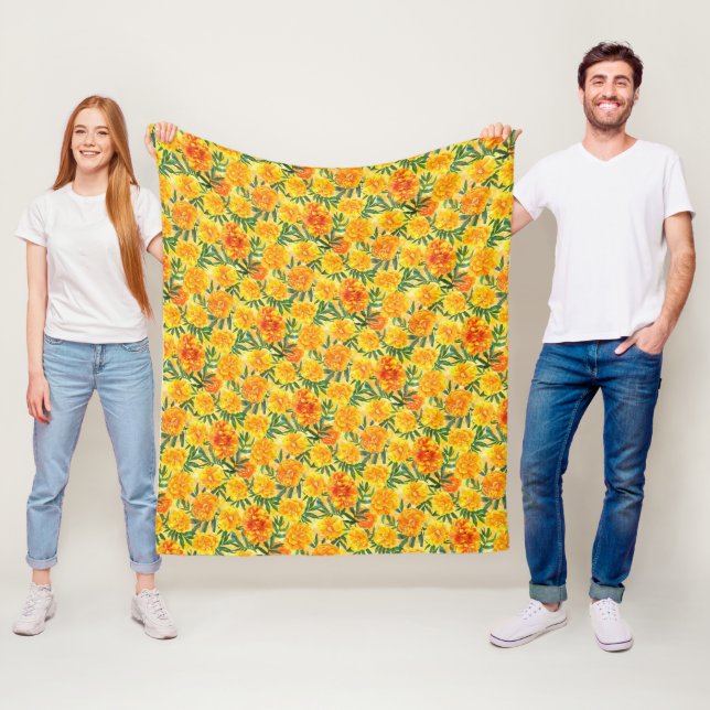 Cobertor De Velo Flores de Marigold Amarelo e Laranja em Aquarela (In Situ)