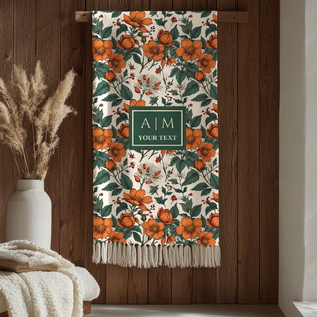 Cobertor De Velo Flores de Outono Aconchegantes Terracota Tons Verd (Snug Autumn Flowers Terracotta Rustic Green Tones Blanket)