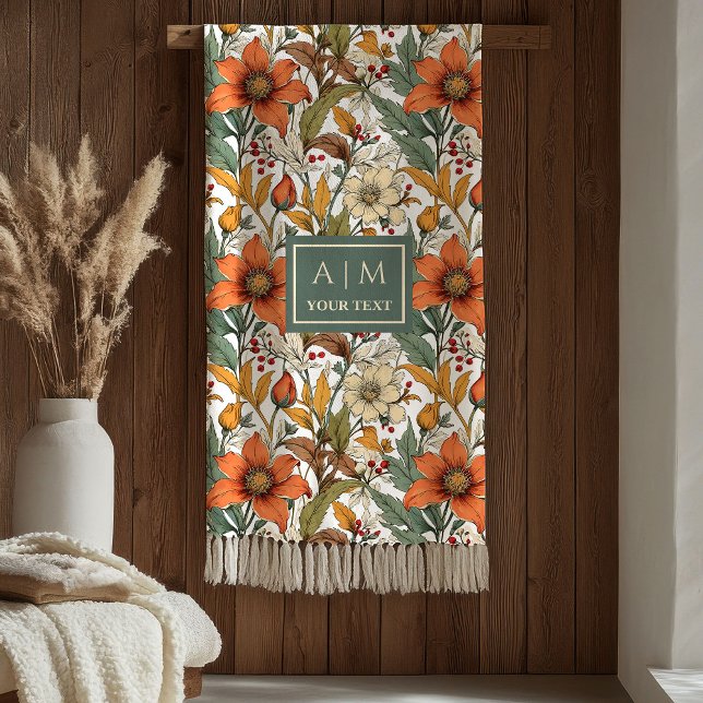 Cobertor De Velo Flores de Outono de Queda Suave Acento de Terracot (Soft Fall Flowers Olive Green Terracotta Accent Blanket)