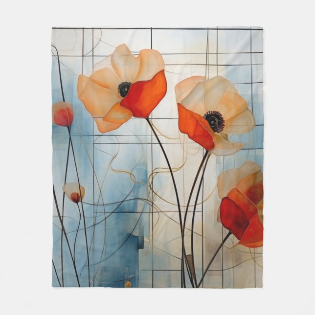 Cobertor De Velo Flores de Papoula Abstratas em Estilo Geométrico M (Frente)