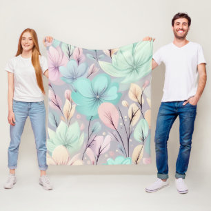 Cobertor De Velo Flores de Pastel e Folhas em Fundo Roxo
