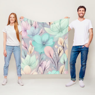 Cobertor De Velo Flores de Pastel e Folhas em Fundo Roxo