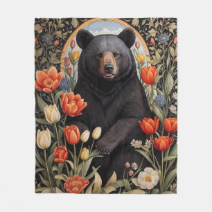 Cobertor De Velo Flores de Tulipas Coloridas do Urso Negro