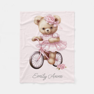 Cobertor De Velo Flores de Urso Rosa Teddy Bicicleta Nome da Crianç