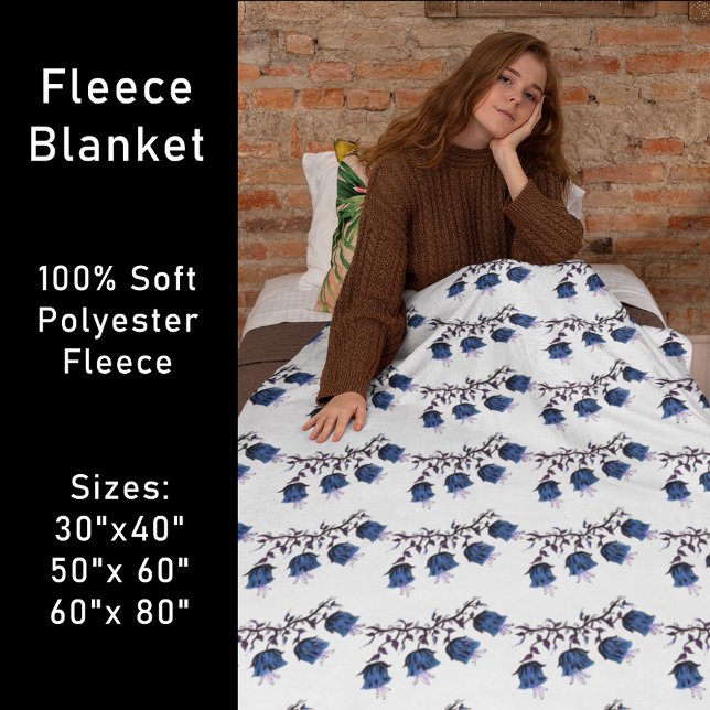 Cobertor De Velo Flores De Vinha De Canterbury Azuis Flores (Blue Canterbury Bells Vine Flowers Fleece Blanket)