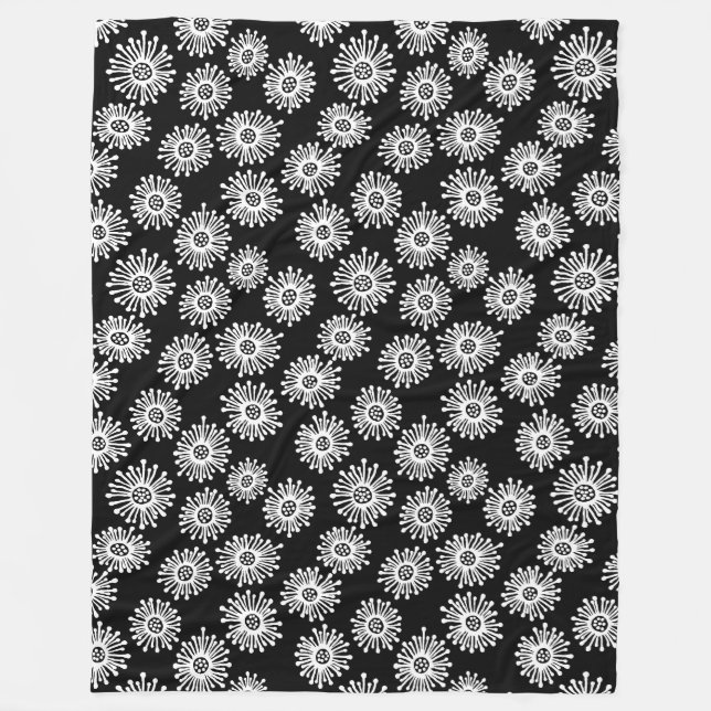Cobertor De Velo Flores Desenhadas à Mão - Branco a Preto (Frente)