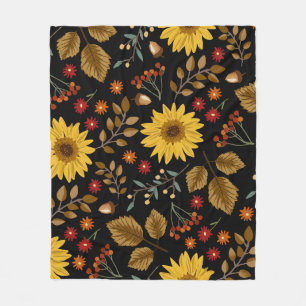 Cobertor De Velo Flores do Sol do outono: Fundo Preto do Mapeador
